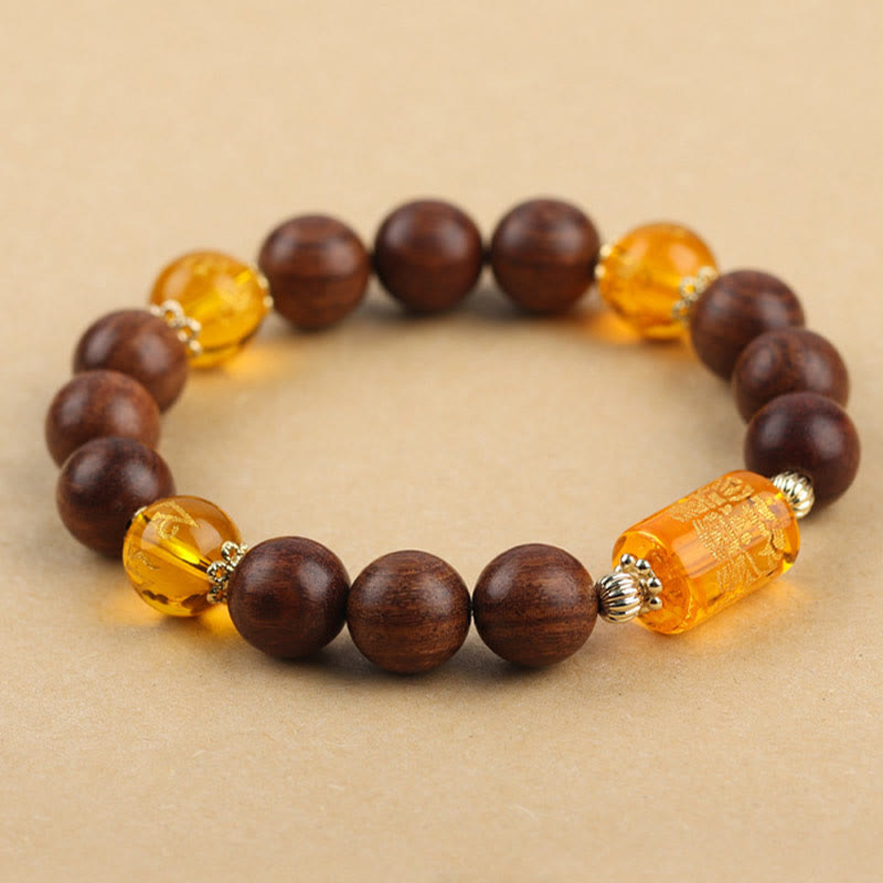 KarmaRipple's Authentic Phoebe Zhennan Wood Om Mani Padme Hum God Of Wealth Gemstone Protection Bracelet p5