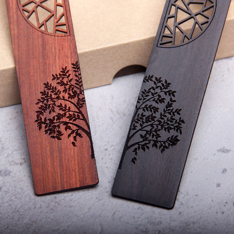 KarmaRipple's The Tree of Life Ebony Wood Small Leaf Red Sandalwood Bookmarks With Gift Box ( p11
