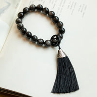 KarmaRipple's Authentic Silver Sheen Obsidian Black Obsidian Lion Wrist Mala Protection Tassels Pocket Mala Car Decoration