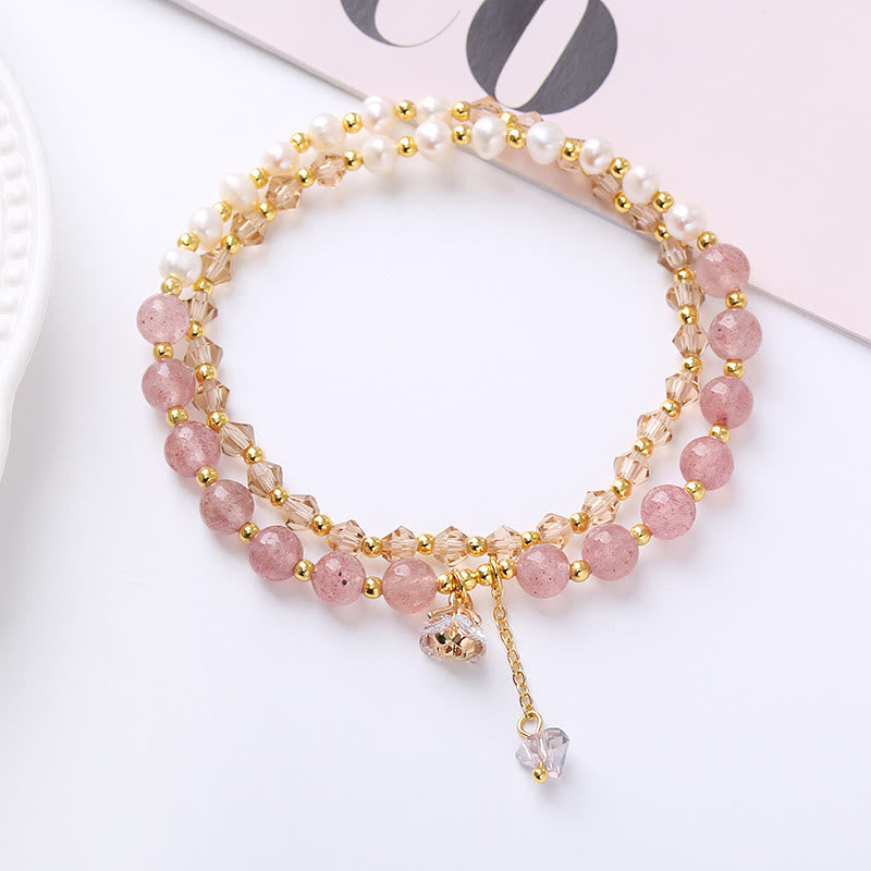 KarmaRipple's Authentic Amethyst Aquamarine Strawberry Quartz Pearl Peace Balancing Double Wrap Bracelet p14