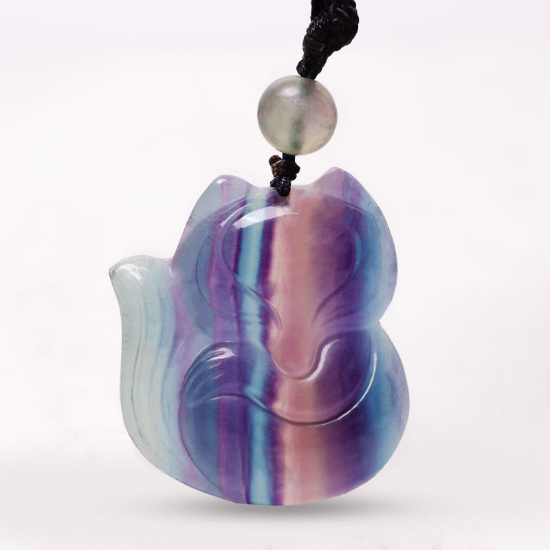 KarmaRipple's Authentic Fluorite Gold Sheen Obsidian Fox Necklace Protection Pendant p20