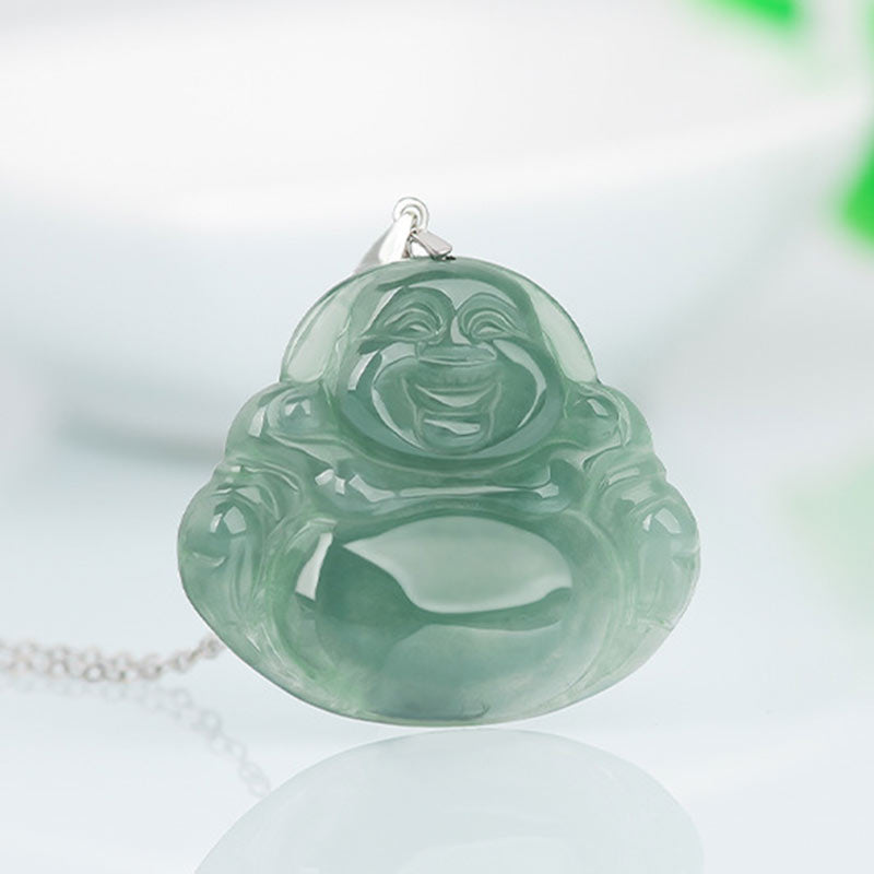 KarmaRipple's 925 Sterling Silver Laughing Buddha Jade Protection Calm Pendant Chain Necklace p3