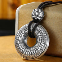 KarmaRipple's 999 Sterling Silver Heart Sutra Lotus Peace Buckle Pendant Necklace