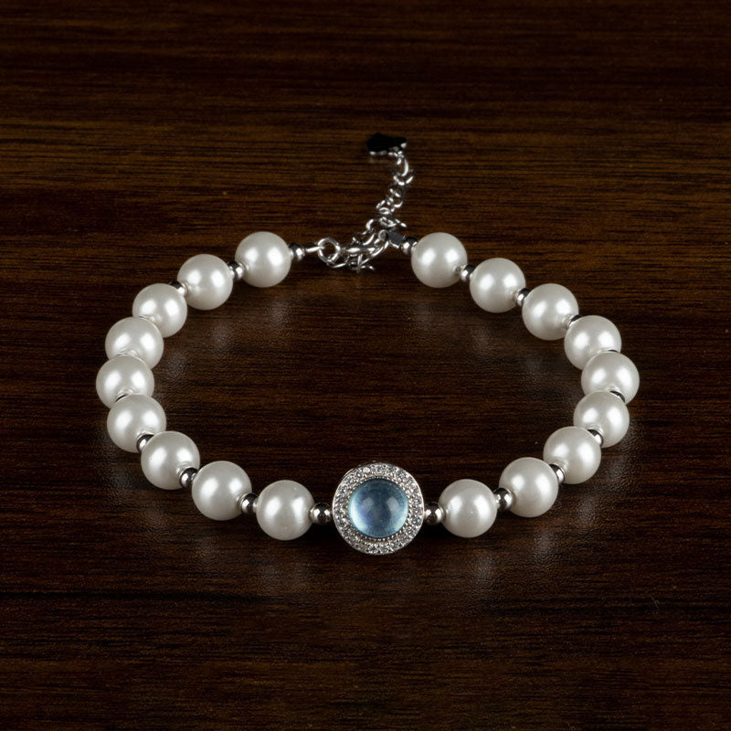 KarmaRipple's 925 Sterling Silver Pearl Blue Chalcedony Balancing Chain Bracelet Ring p1