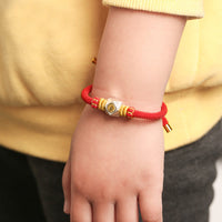 KarmaRipple's 999 Sterling Silver Chinese Zodiac Natal Buddha Red Rope Fortune Strength Handcrafted Kids Bracelet