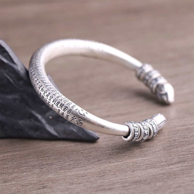 KarmaRipple's 999 Sterling Silver Heart Sutra Om Mani Padme Hum Engraved Peace Purity Bracelet Bangle p5