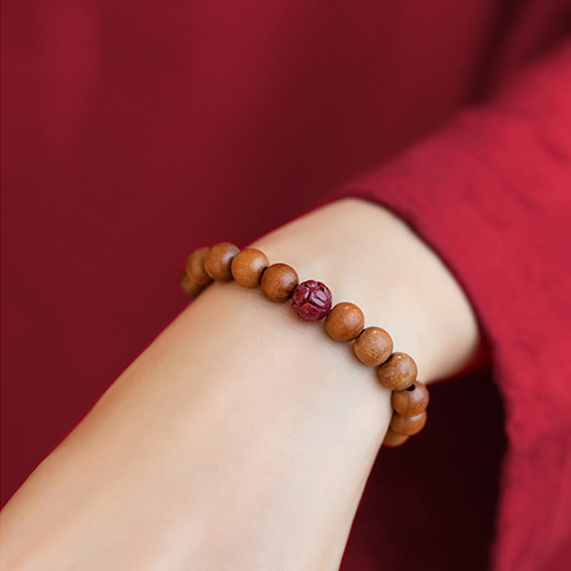 KarmaRipple's Peach Wood Lotus Cinnabar Fortune Wealth Bracelet p9