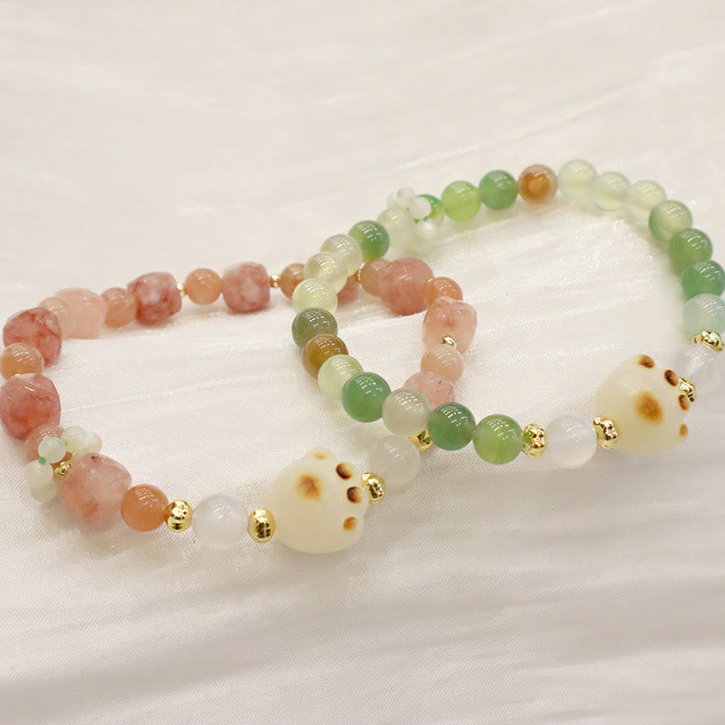 KarmaRipple's Green Agate Sun Stone Cat's Eye Bodhi Seed Cat Paw Support Bracelet p3