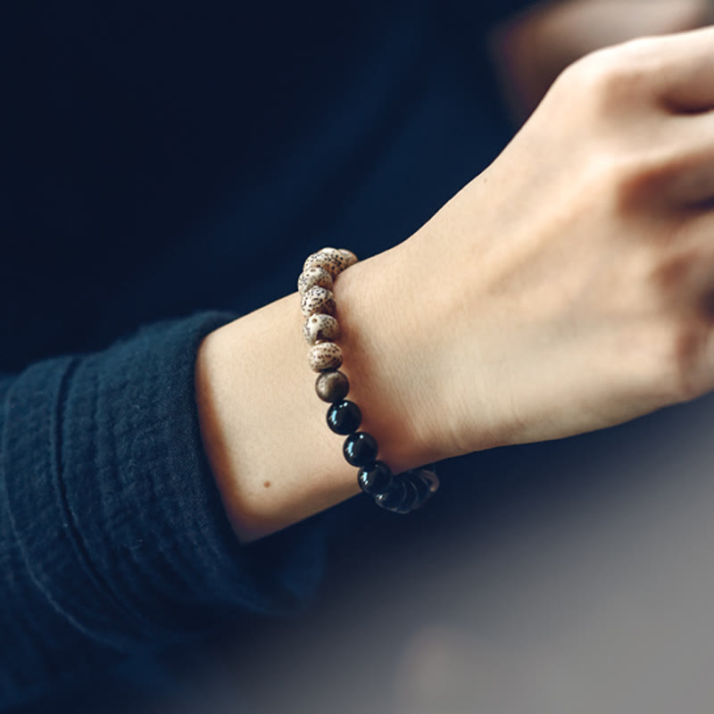 KarmaRipple's Tibetan Bodhi Seed Black Obsidian Ebony Wood Bronze Peace Bracelet p7