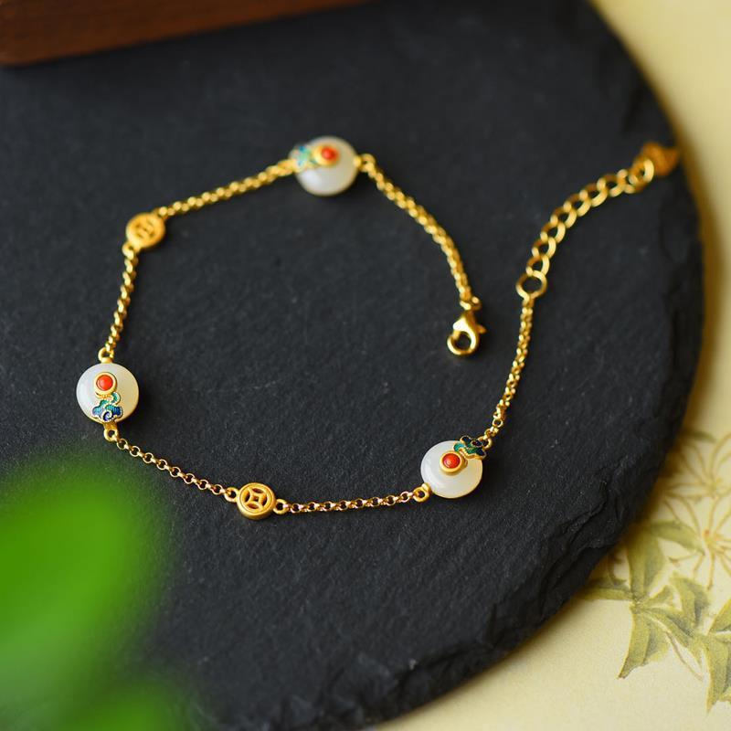 KarmaRipple's Peace Buckle Ivory Jade Fortune Bronze Bracelet p1