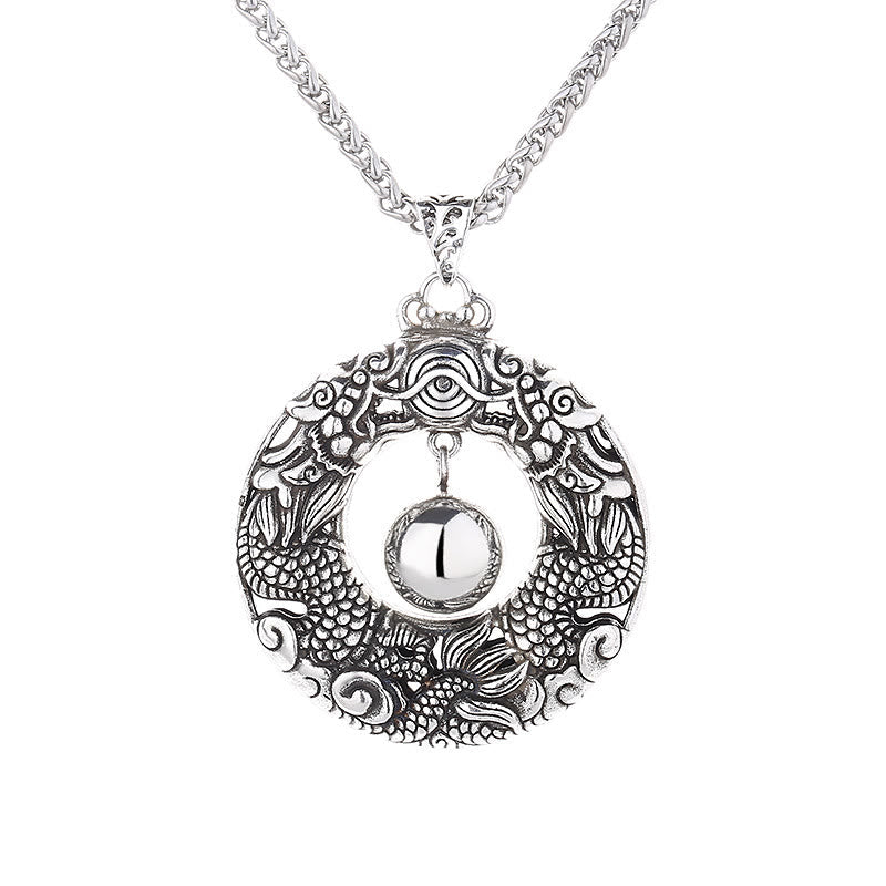 KarmaRipple's Double Dragon Playing Bead Bronze Protection Pendant Necklace p5