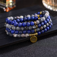 KarmaRipple's Lazurite Picasso Jasper Amazonite Rhodonite Apatite Positive Lotus Prayer Bead Bracelet