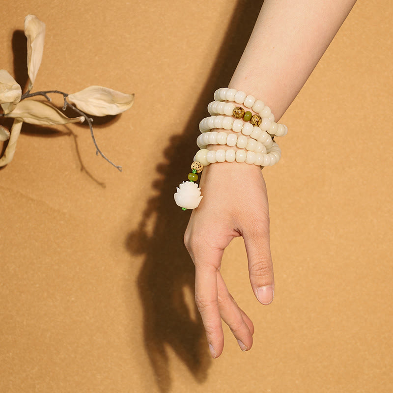 KarmaRipple's Ivory Jade Bodhi Lotus Mala Balance Pendant Bracelet p6