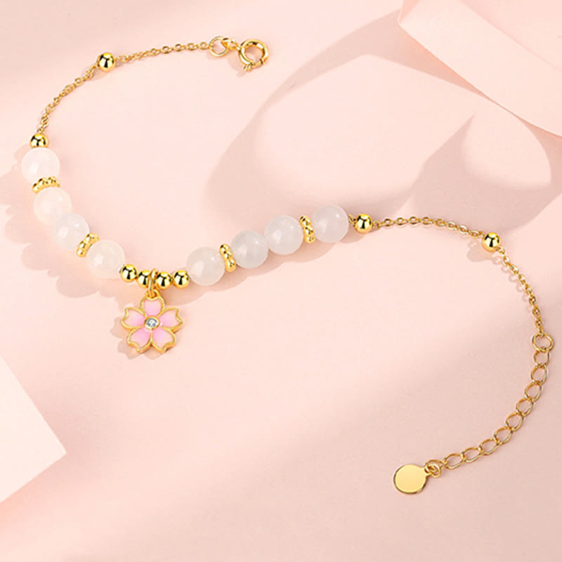 KarmaRipple's 925 Sterling Silver Hetian Ivory Jade Cherry Blossom Protection Bracelet p6
