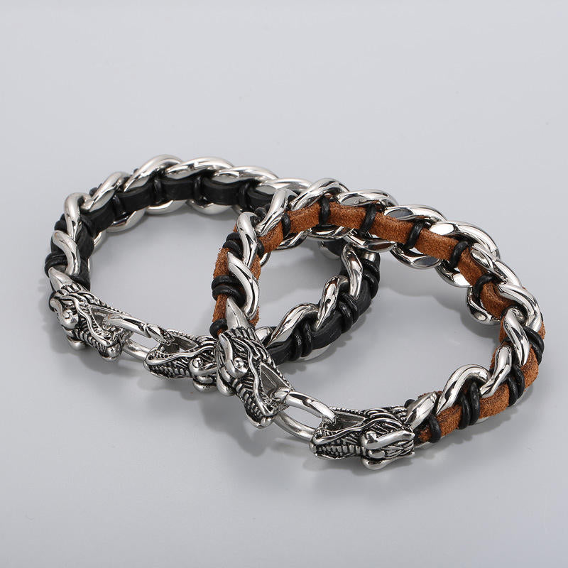 KarmaRipple's Dragon Leather Titanium Steel Protection Fortune Woven Bracelet p12