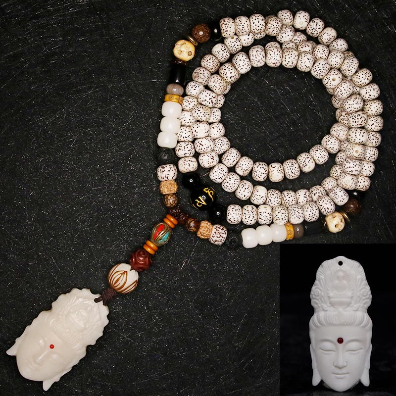 KarmaRipple's 108 Mala Beadwork Bodhi Seed Yak Bone Avalokitesvara Fortunate Pixiu Guan Gong Buddha Demon Peace Tassel Bracelet p16