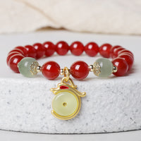 KarmaRipple's Year of the Dragon Red Agate Jade Peace Buckle Fu Character Success Bracelet