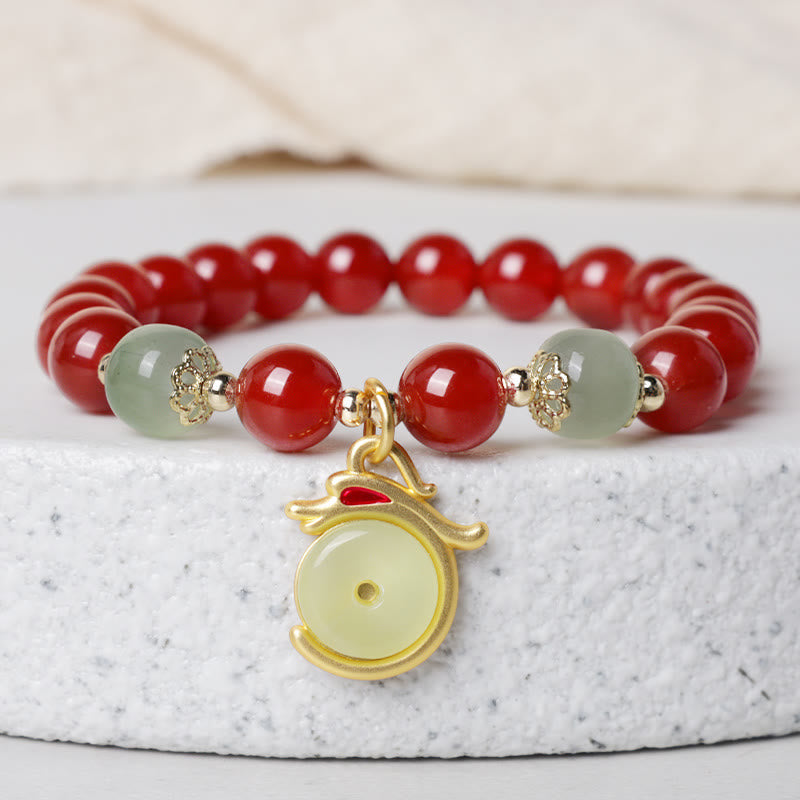 KarmaRipple's Year of the Dragon Red Agate Jade Peace Buckle Fu Character Success Bracelet ( p29