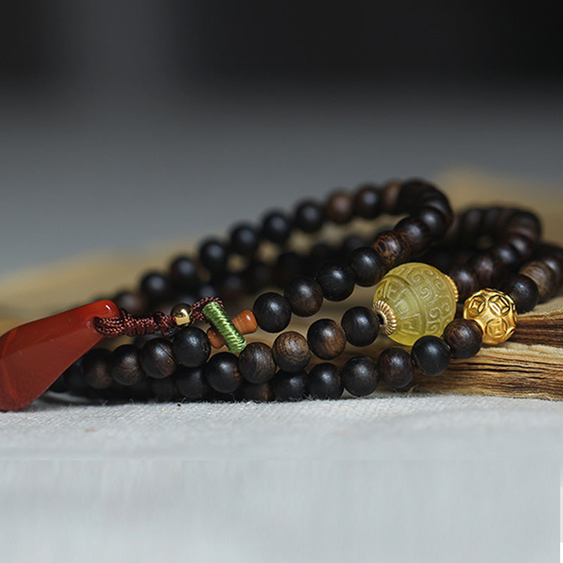 KarmaRipple's 999 Gold Nha Trang Heiqinan Agarwood Amber Red Agate Strength Meditation Bracelet p10