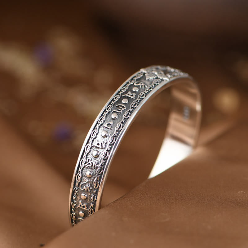 KarmaRipple's 925 Sterling Silver Om Mani Padme Hum Double Dorje Engraved Wisdom Cuff Bracelet Bangle p6