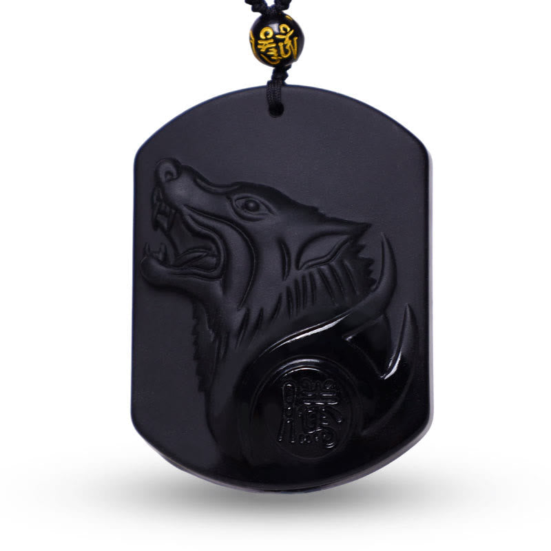 KarmaRipple's Black Obsidian Stone Wolf Purification Necklace Pendant p2