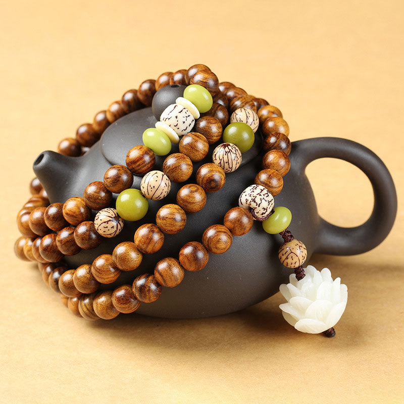 KarmaRipple's Tibetan Rosewood Lotus Mala Protection Calm Pendant Bracelet p1