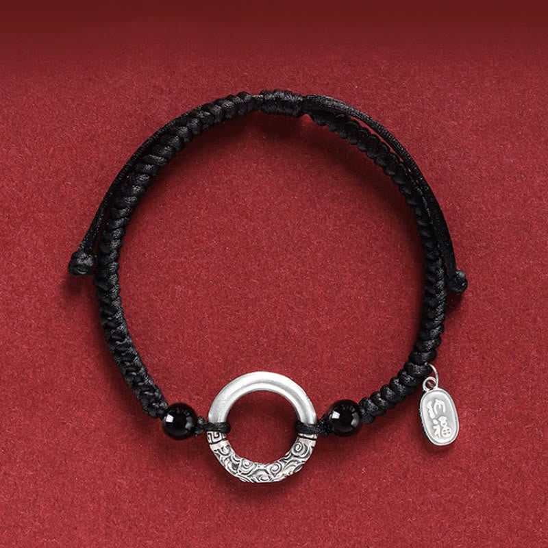 KarmaRipple's 925 Sterling Silver Black Onyx Peace Buckle Fu Character Talisman Bracelet p13