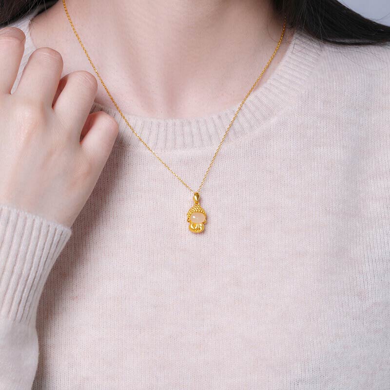 KarmaRipple's Ivory Jade Buddha Success Necklace Pendant p10