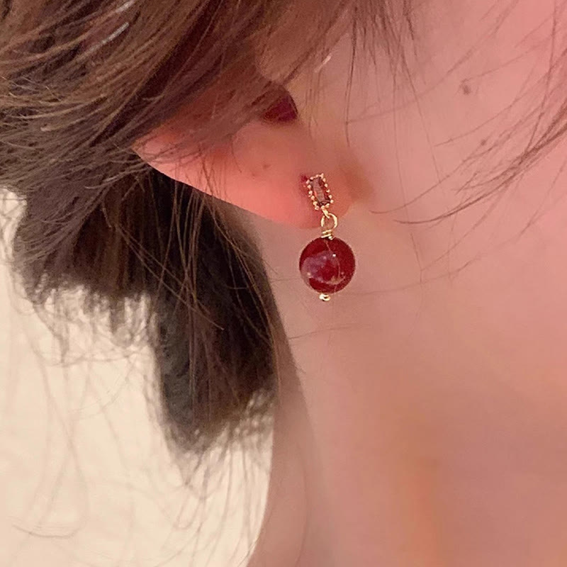 KarmaRipple's 925 Sterling Silver Posts 14K Gold Filled Cinnabar Bead Zircon Calm Earrings p5