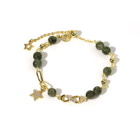 KarmaRipple's 14K Gold Green Rutilated Quartz M?bius Loop Eternal Love Star Protection Bracelet
