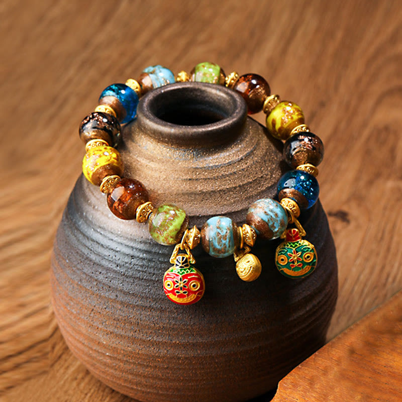 KarmaRipple's Gold Swallowing Beast Family Talisman Liuli Glass Bead Fortune Bracelet p13