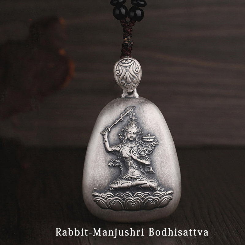 KarmaRipple's 999 Sterling Silver Chinese Zodiac Natal Buddha Heart Sutra Engraved Protection Pendant Necklace p32