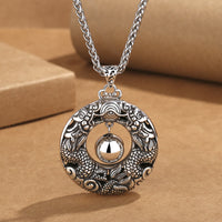 KarmaRipple's Double Dragon Playing Bead Bronze Protection Pendant Necklace