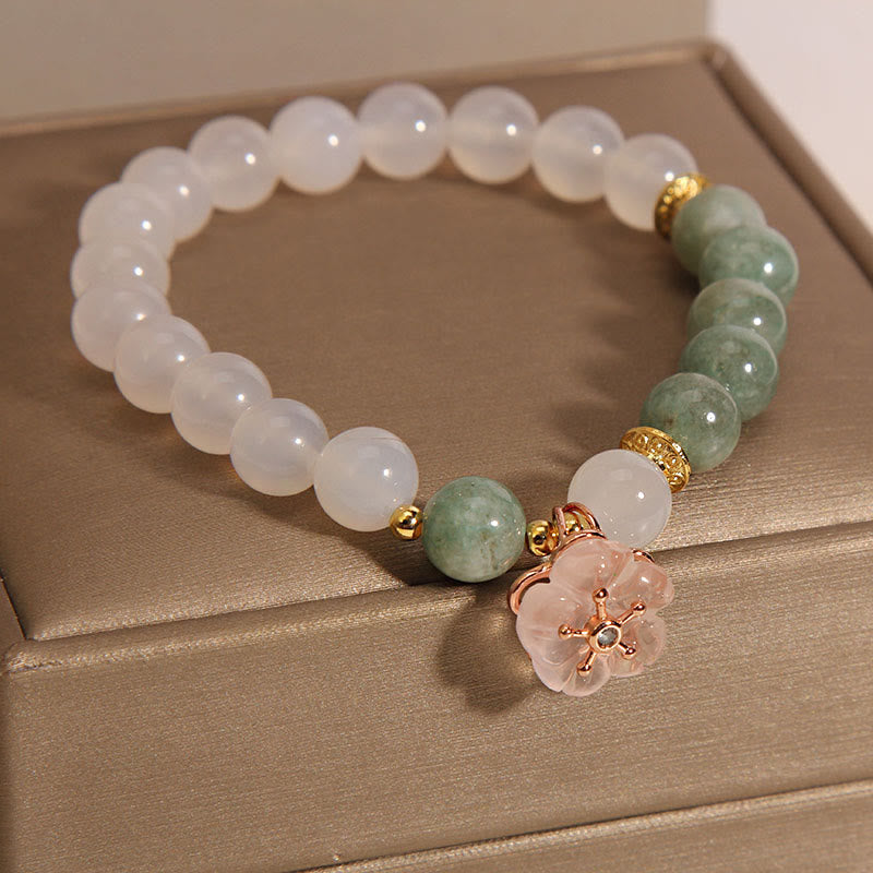 KarmaRipple's Ivory Agate Jade Flower Talisman Fortune Protection Bracelet p2