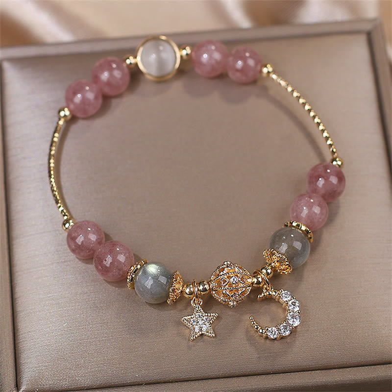 KarmaRipple's Strawberry Quartz Moonstone Moon Star Love Bracelet p2
