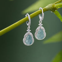KarmaRipple's 925 Sterling Silver Green Jade Gourd Abundance Drop Earrings