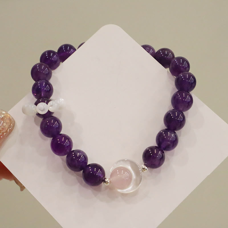KarmaRipple's 925 Sterling Silver Authentic Amethyst Aquamarine Pink Gemstone Cat's Eye Balancing Crescent Moon Bracelet p8
