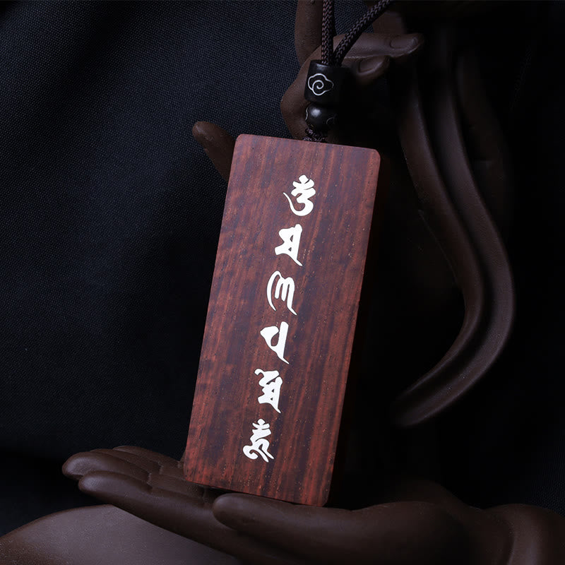 KarmaRipple's 999 Sterling Silver Small Leaf Red Sandalwood Ebony Wood Om Mani Padme Hum Inlaid Protection Pendant Necklace p6