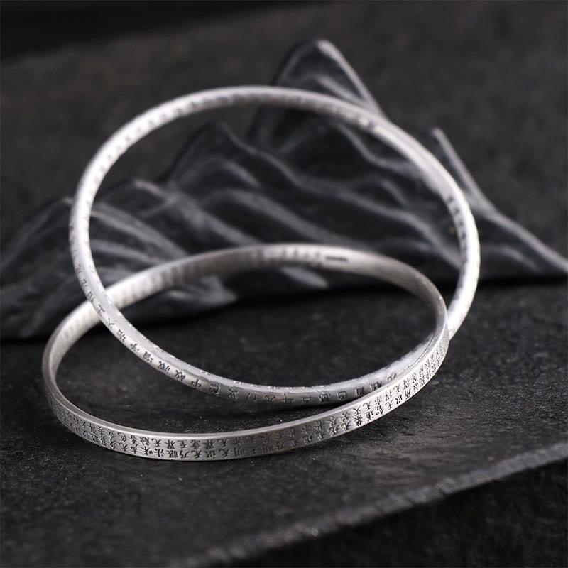 KarmaRipple's 999 Sterling Silver Heart Sutra Carved Protection Bracelet Bangle p3