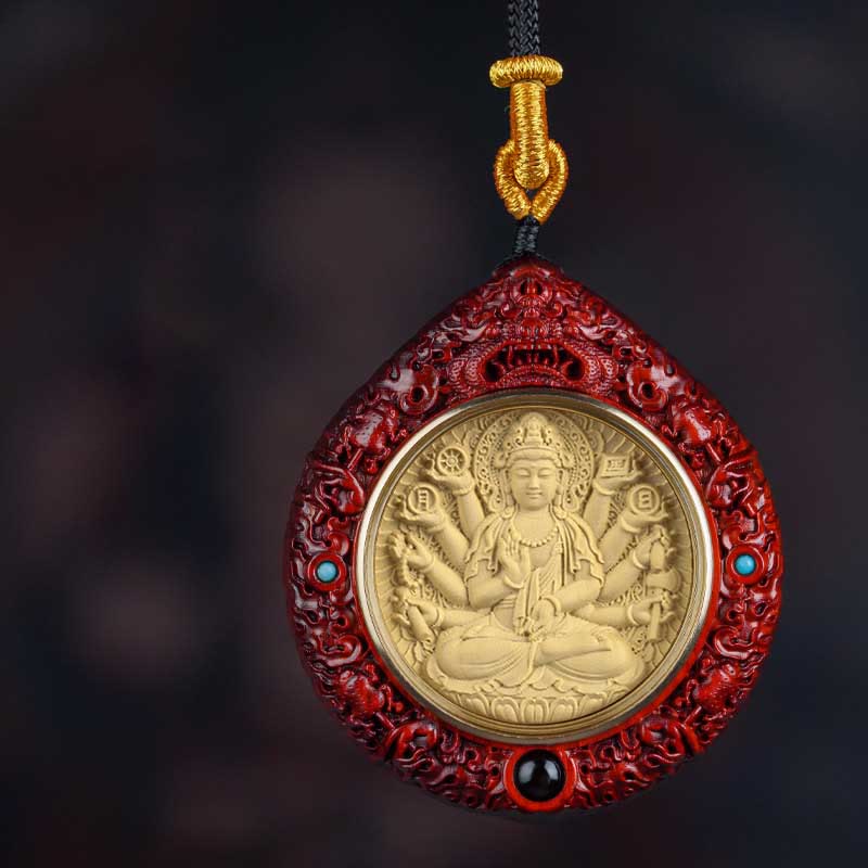 KarmaRipple's Chinese Zodiac Avalokitesvara Small Leaf Red Sandalwood Ebony Longevity Pendant Necklace p36