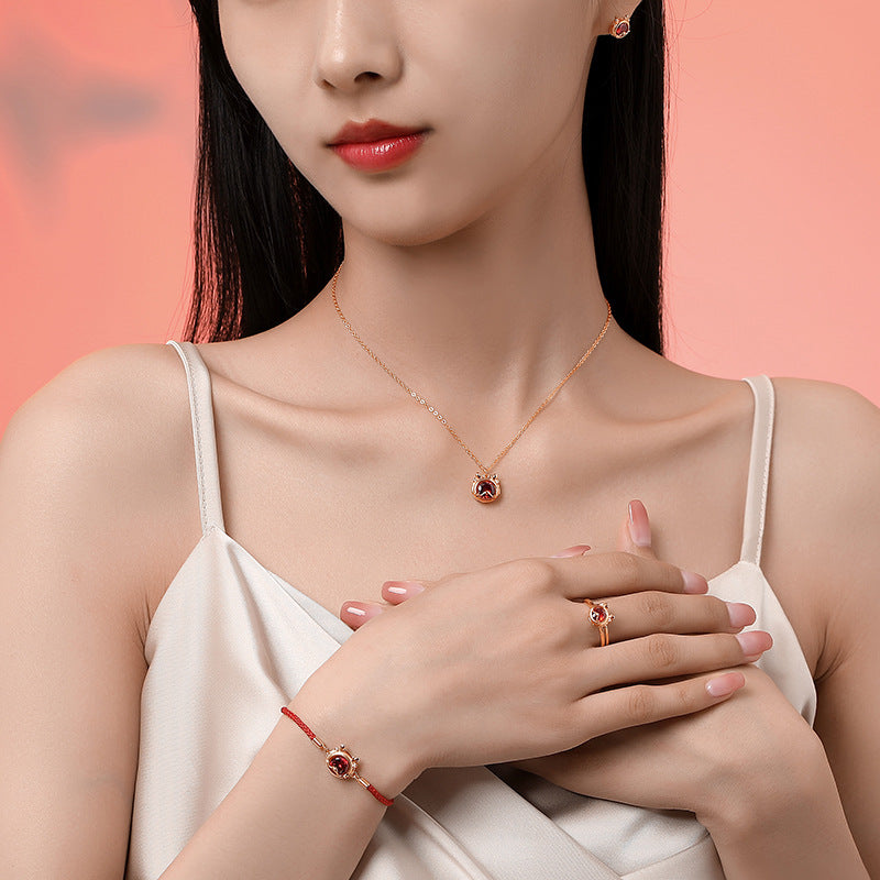 KarmaRipple's 925 Sterling Silver Year Of The Dragon Fortune Red Zircon Pendant Necklace Bracelet Earrings Ring ( p13