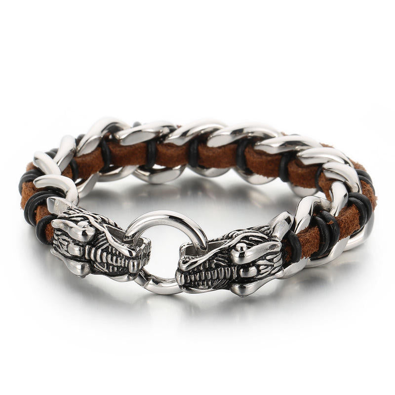 KarmaRipple's Dragon Leather Titanium Steel Protection Fortune Woven Bracelet p22