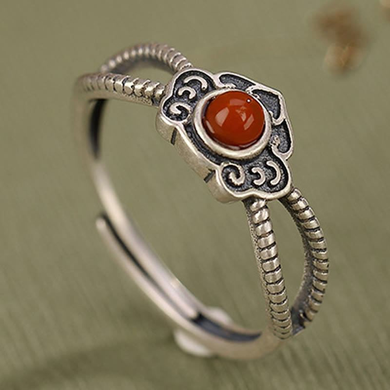 KarmaRipple's 925 Sterling Silver Red Agate Bead Logical Thinking Ring p6