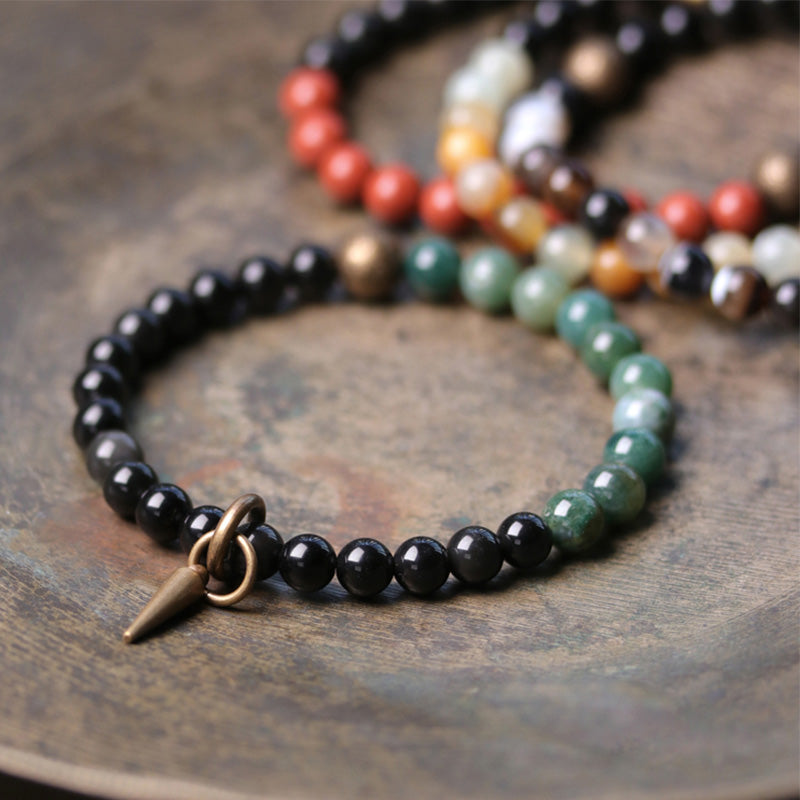 KarmaRipple's Black Obsidian Sodalite Gemstone Bronze Strength Pair Bracelet p15