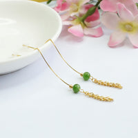 KarmaRipple's 925 Sterling Silver Authentic Hetian Cyan Jade Bead Fortune Phoenix Tail Drop Earrings