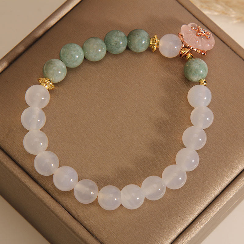 KarmaRipple's Ivory Agate Jade Flower Talisman Fortune Protection Bracelet p4