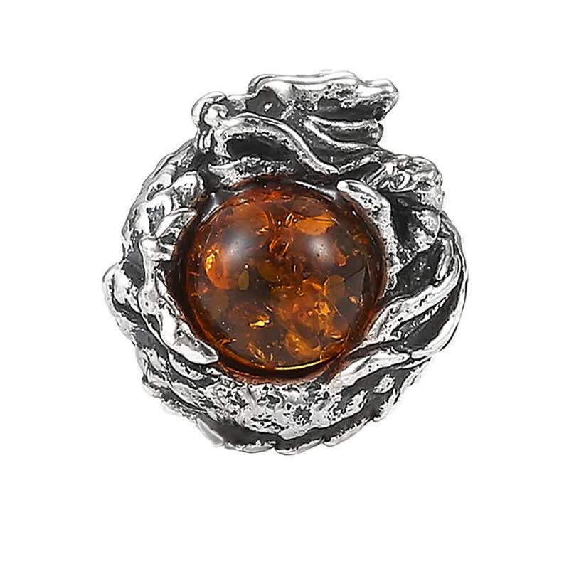 KarmaRipple's 925 Sterling Silver Authentic Amber Dragon Success Protection Stud Earring p18