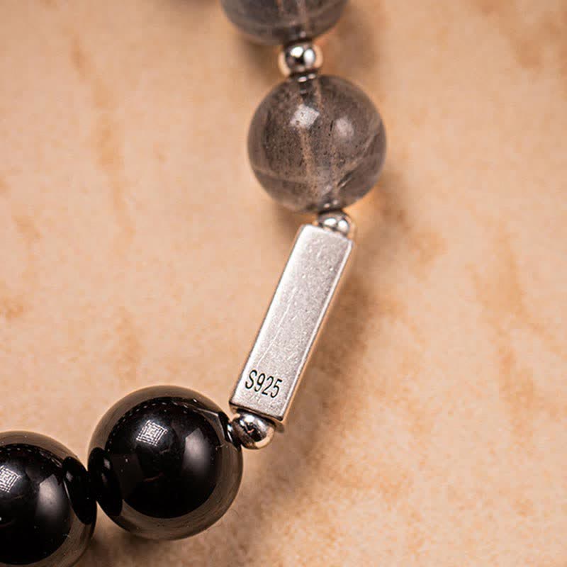 KarmaRipple's 925 Sterling Silver Obsidian Moonstone Strength Pair Bracelet p18