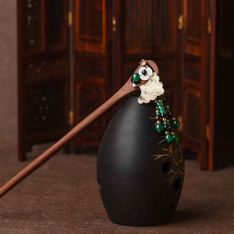 KarmaRipple's Red Sandalwood Green Agate Ginkgo Leaf Protection Hairpin p4