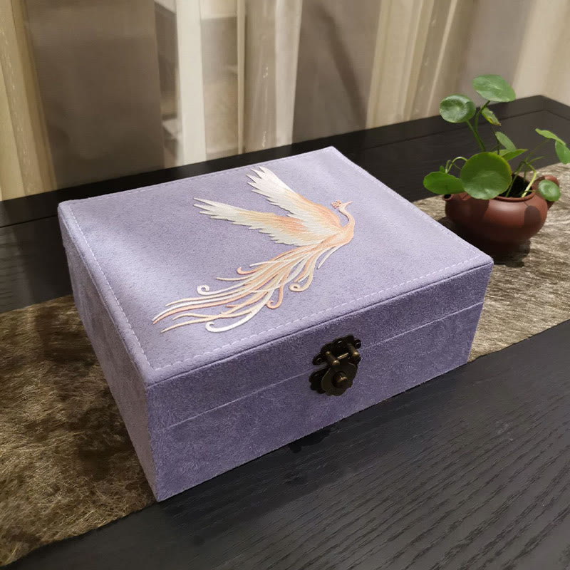 KarmaRipple's Purple Phoenix Jewelry Box Organizer Two-Layer Jewelry Storage Box Flannel Box p14